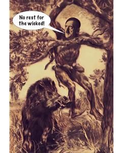 Homo erectus Führer climbing tree to evade a wild boar.