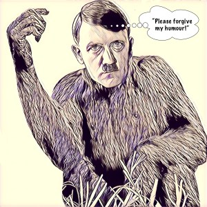 Chimpanzee Führer with right hand extended.