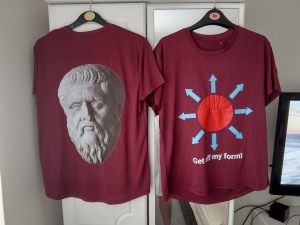 In / out Platonic form orientation equality gravity t-shirt (Get off my form).